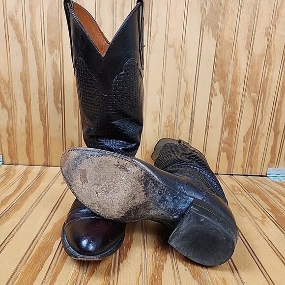 Handmade HTF Basket-Weave Leather El Dorado Western Cowboy Boots Men's 9D - Picture 10 of 12